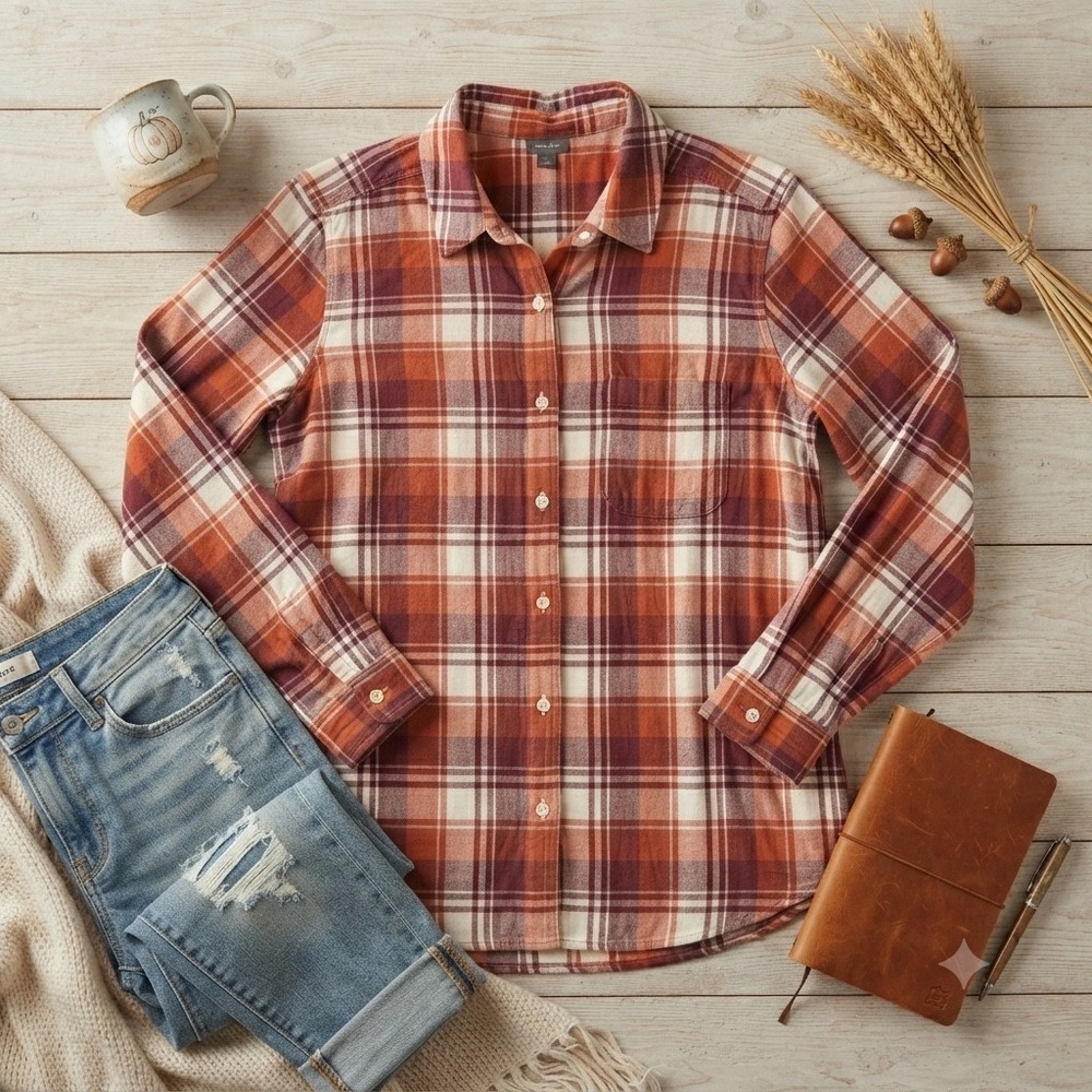 Eddie Bauer Womens Sienna Plaid Double Gauze Cotton Button Down Shirt Large NWT